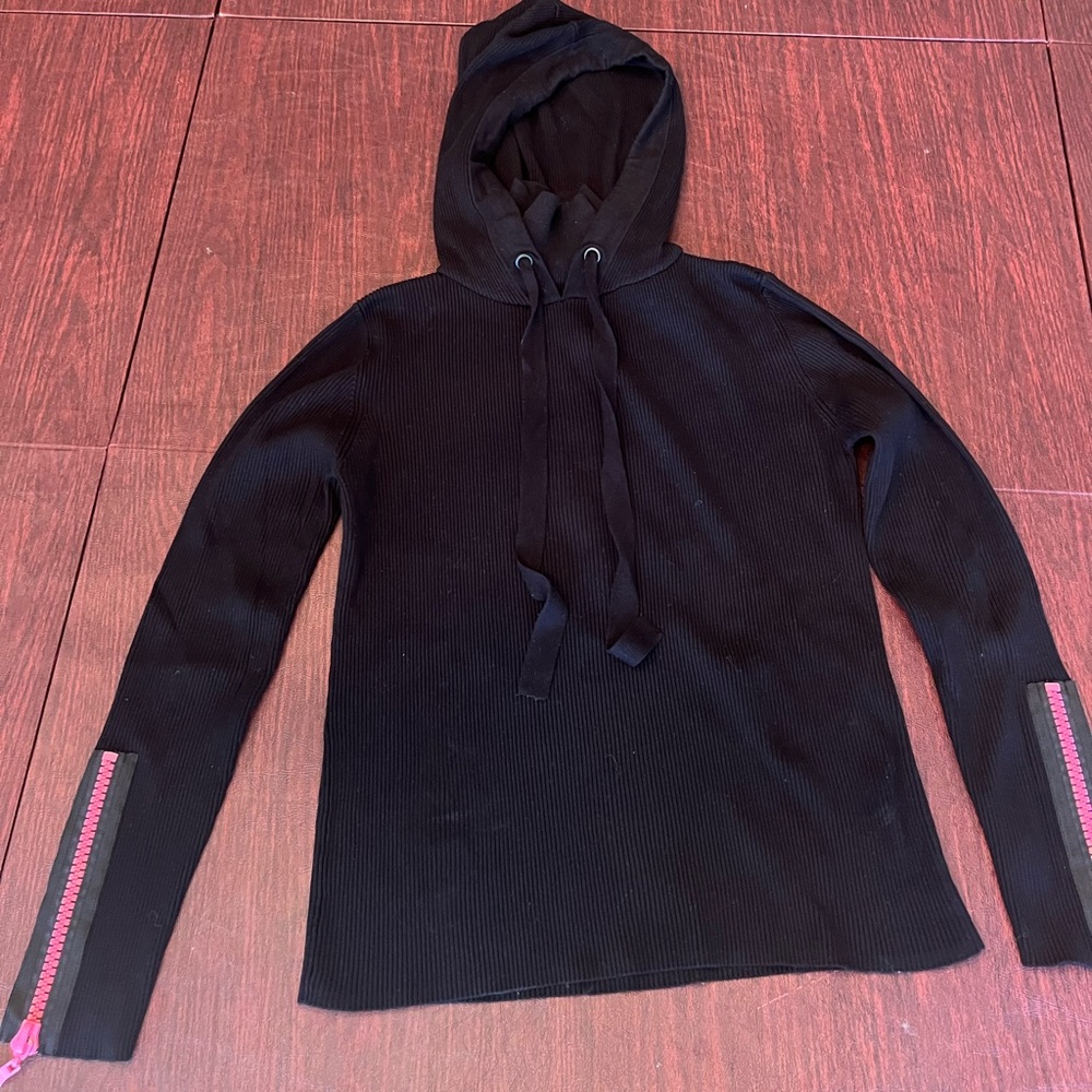 Black hooded knit zara sweater with mock collar